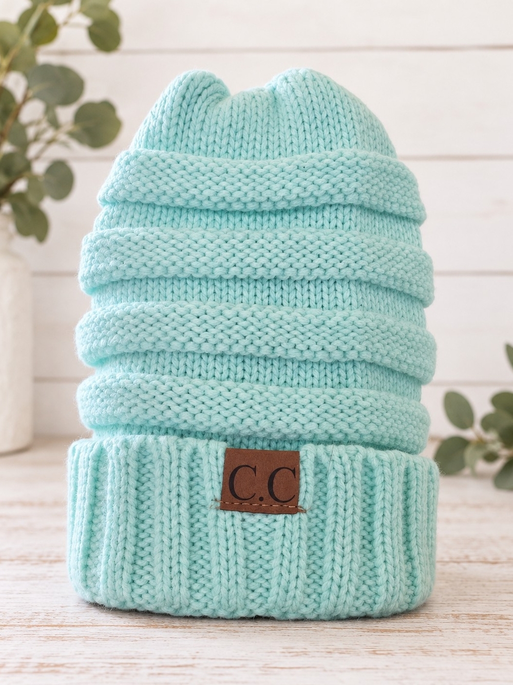 C.C Kids Mint Blue Ribbed Knit Beanie